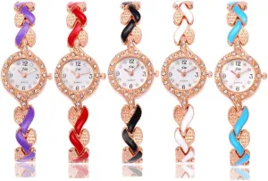 Wholesales Wrist Watches Weicam 5 Pcs Women's Watch Elegant Crystal Bangle strap cite disorient fiber Bracelet Leaf Analog Quartz 