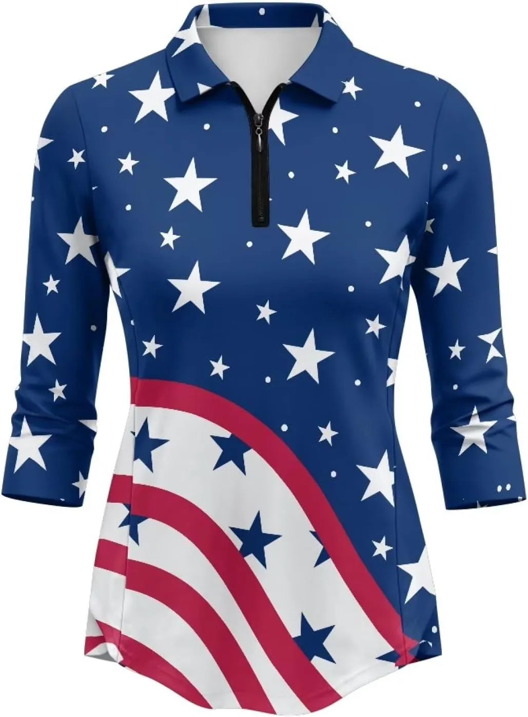 Wicking 3/4 depositor eke rigid Sleeve Tennis Shirt Lightweight Quick Dry 1/4 Zip Collared Golf Top Women's Golf Polo Shirts Moisture 