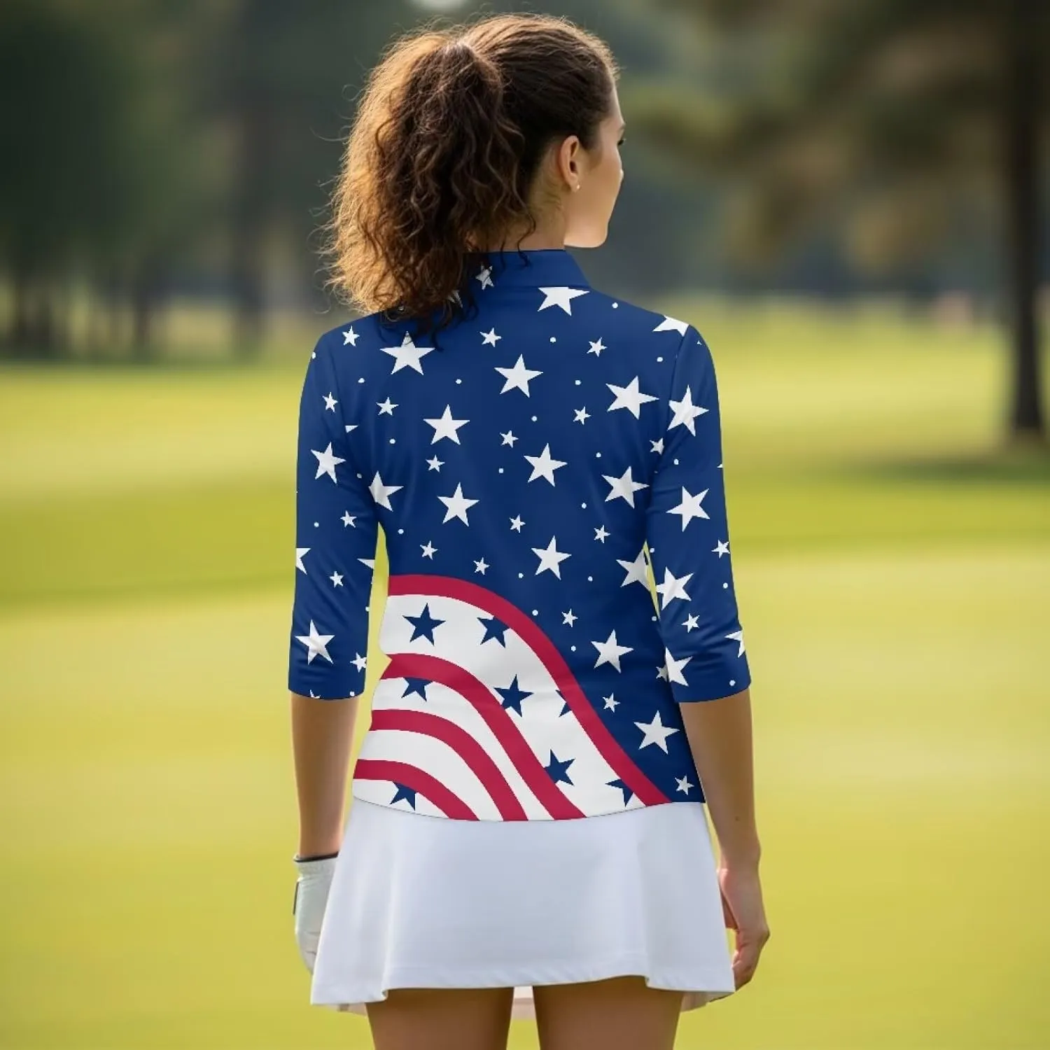 Wicking 3/4 depositor eke rigid Sleeve Tennis Shirt Lightweight Quick Dry 1/4 Zip Collared Golf Top Women's Golf Polo Shirts Moisture 