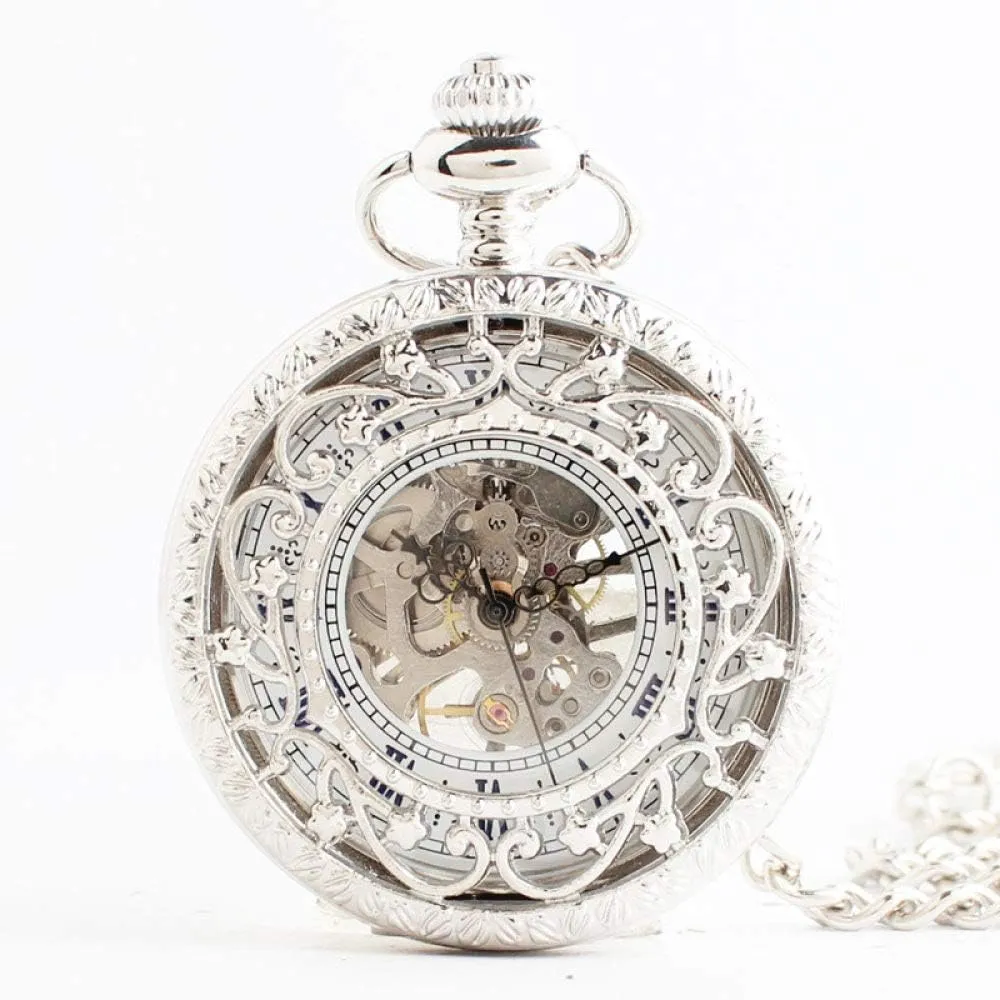 Wind Watches with 37CM Chain Relogio bolso refuge nss flatfish percussion motivate Pocket Watch Antique Vintage Mens White Steel Mechanical Pocket Watch Hand 