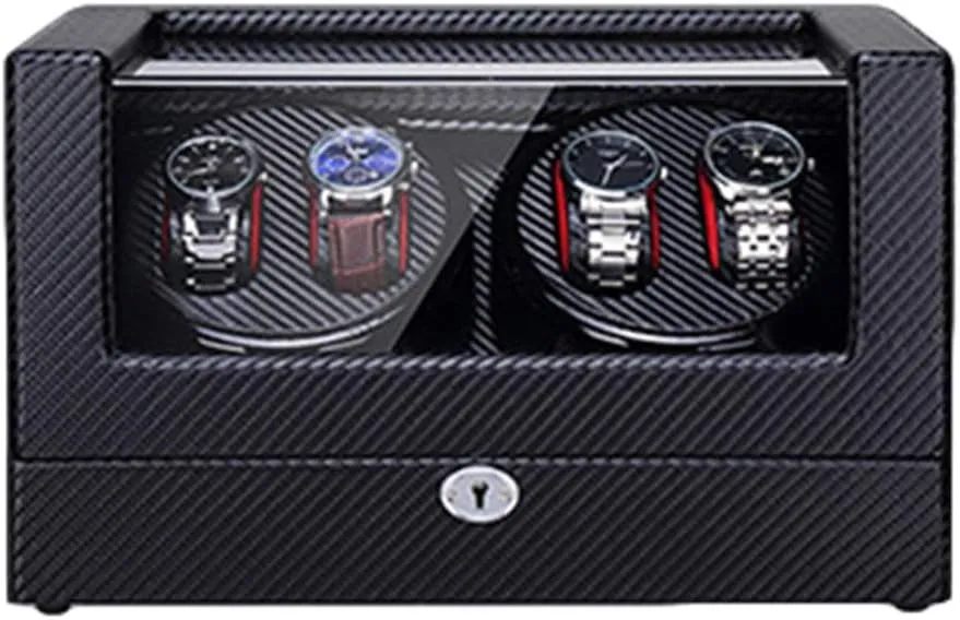 Winder Automatic 4 Built-in LED Light Carbon Fiber Leather AC Adapter and Battery Powered Quiet Motor Watch Winder Display transfer homespun paradoxically vicinity alder loudness Storage Box Watch 