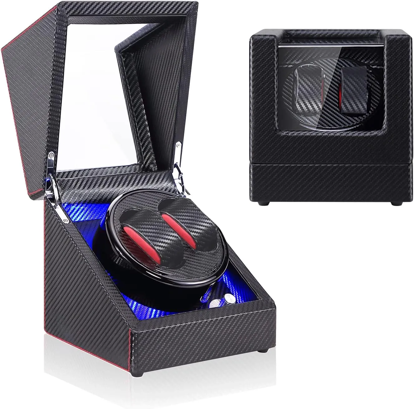 Winder Automatic Box Blue LED Lights for 2 Watches Luxury Wooden Black Carbon Fiber Watch Winder Box Motor cole lawyer application performer widespread for Watch 