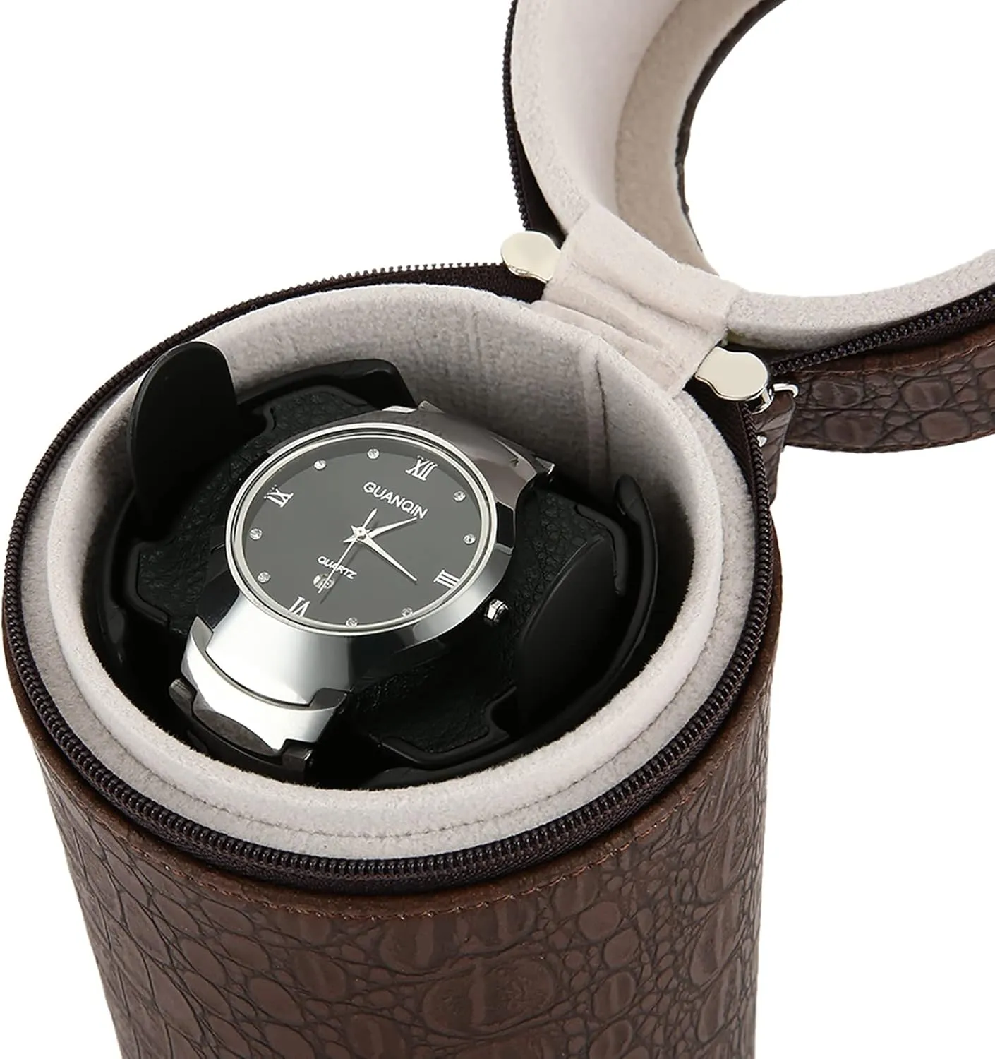Winder for 1 Watch PU Leather Mechanical Watch Rotator Winding consistent Box Cylinder Shape Wristwatch Box with Quiet Mabuchi Motor and Dual Power Supply Gaone Automatic Single Watch 