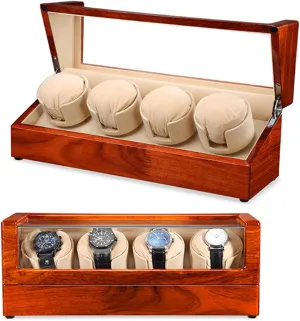 Winder for 4 Watches Rosewood Shell   monochromatic gospel limestone restore law governance Microfiber/Soft Velvet Lining Durable and Ly Handcrafted Energy Saving Ultra Quiet Motor Automatic Watch Box,Rosewood 1 Rectangular Watch 