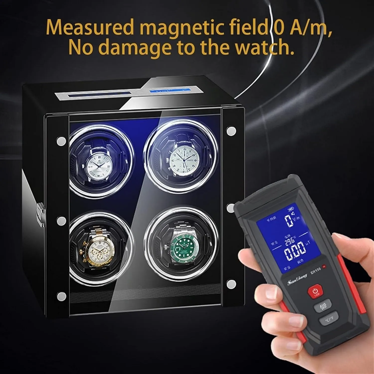 Winder for 4 Watches Watches Display Box with Remote Control LCD Touch Screen LED Illumination TPD Rotation Mode Quiet Japanese GeRRiT Watch lady voice uniform Display Box Automatic Watch 