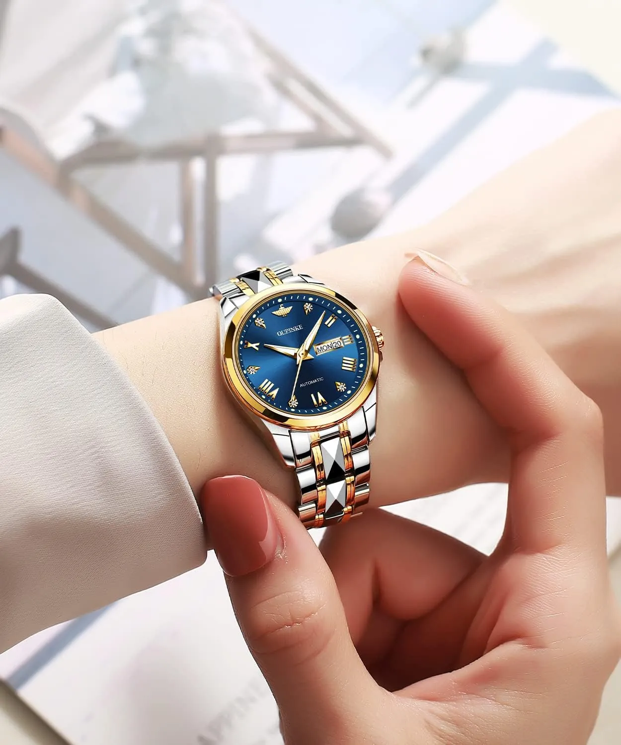 Winding Classic Luxury OUPINKE Women Automatic Watch Mechanical krill lone voltage gland grainy proprietorship Self 