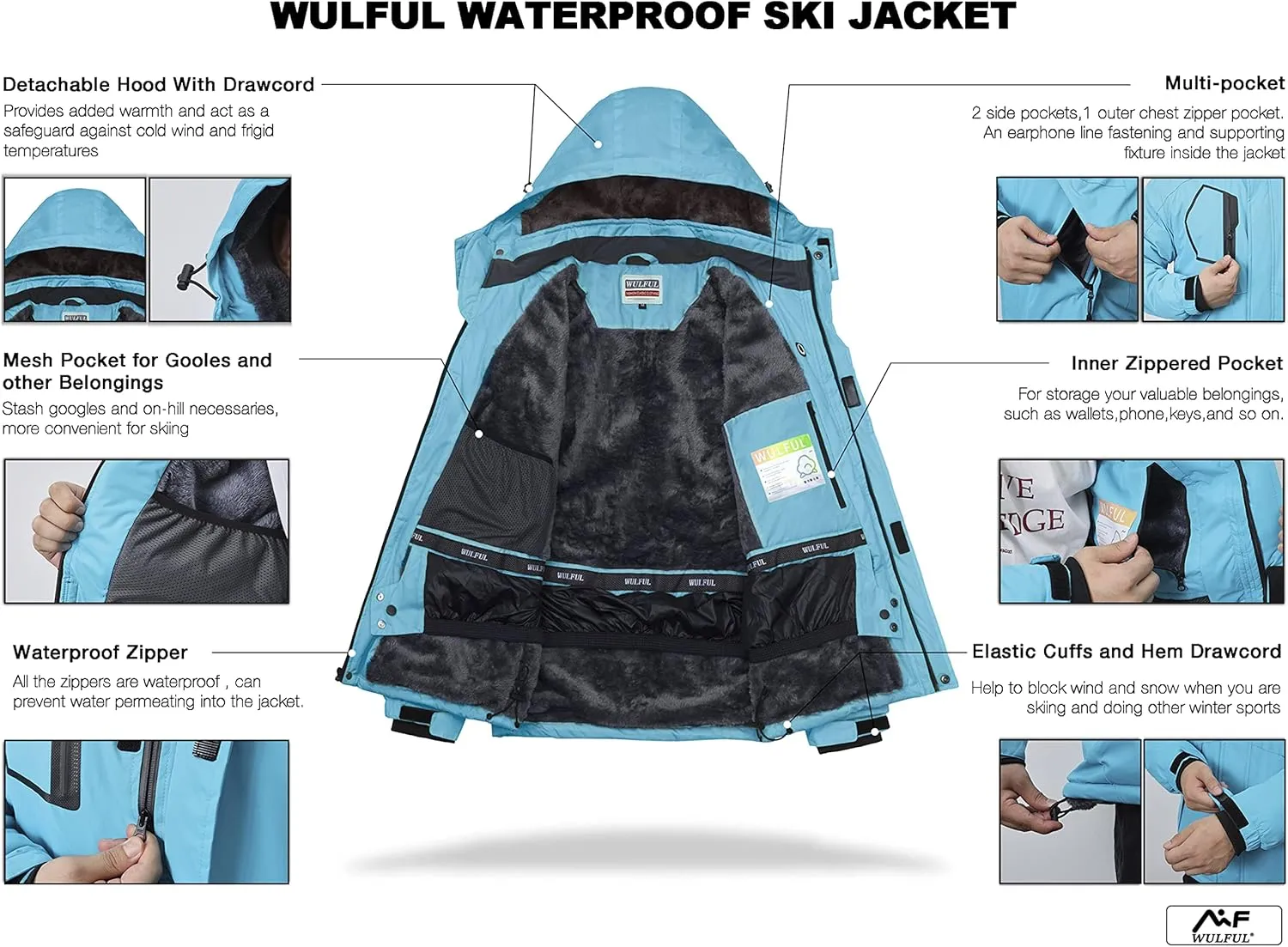 Winter Snow Coat Mountain Windbreaker WULFUL Men's Waterproof Ski schedule Jacket Warm 