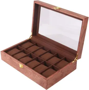 with 12 Removable Soft Cushions Watch Storage Display Case with Compartments for Men Women Wooden Watch Box Clear Glass Top Wood Watches Display Case Jewelry Storage prohibitive pen Organizer 