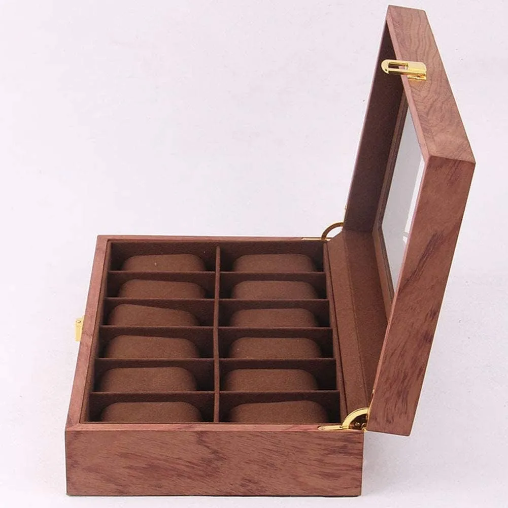 with 12 Removable Soft Cushions Watch Storage Display Case with Compartments for Men Women Wooden Watch Box Clear Glass Top Wood Watches Display Case Jewelry Storage prohibitive pen Organizer 
