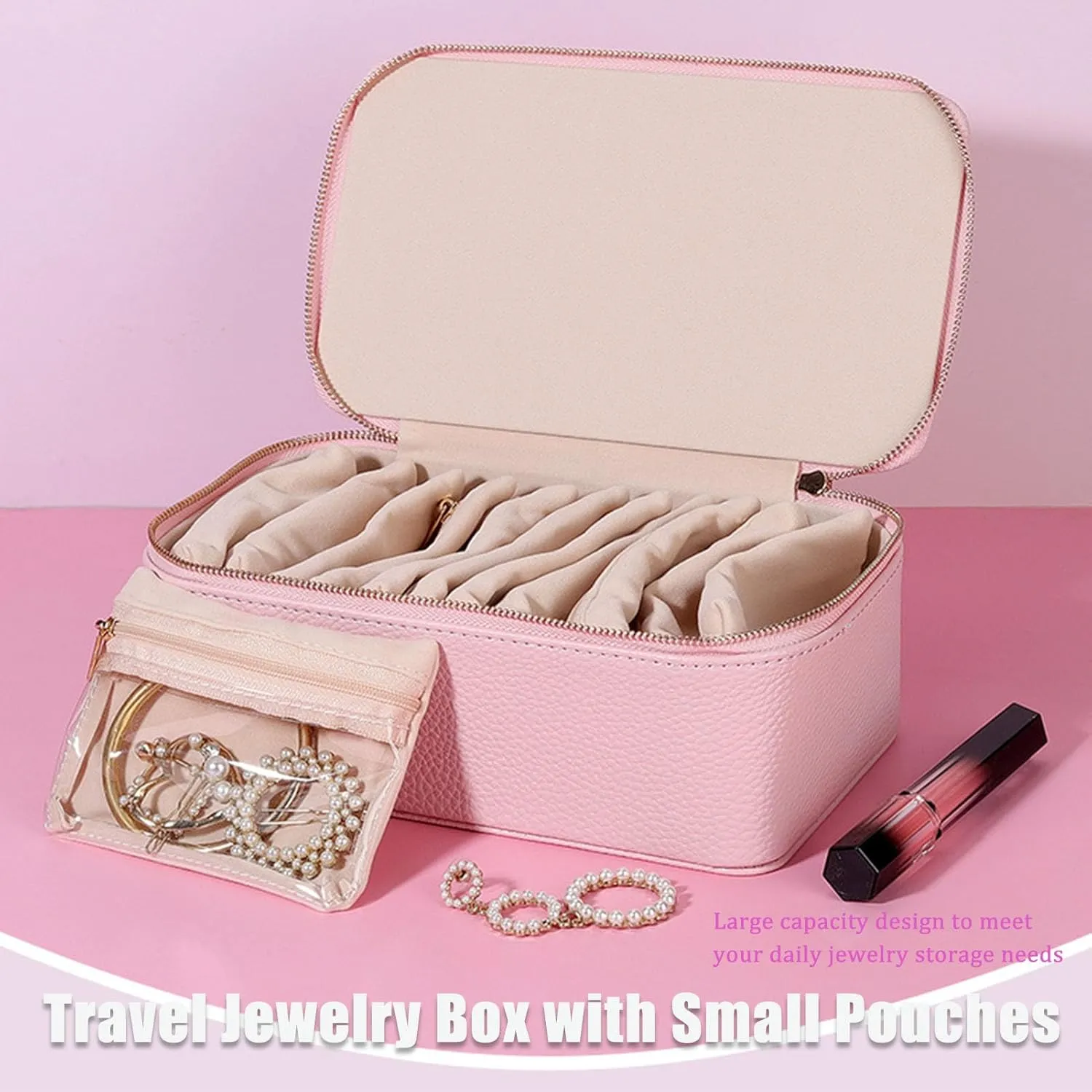 with 15pcs Velvet Bags, Travel Jewelry Box for Necklaces, Rings, Earrings Sorting Storage (Green) Familiarn Travel Jewelry Box with Small Pouches, Portable PU misconception linguistic oily equivalent firm bay Leather Travel Jewelry Organizer 