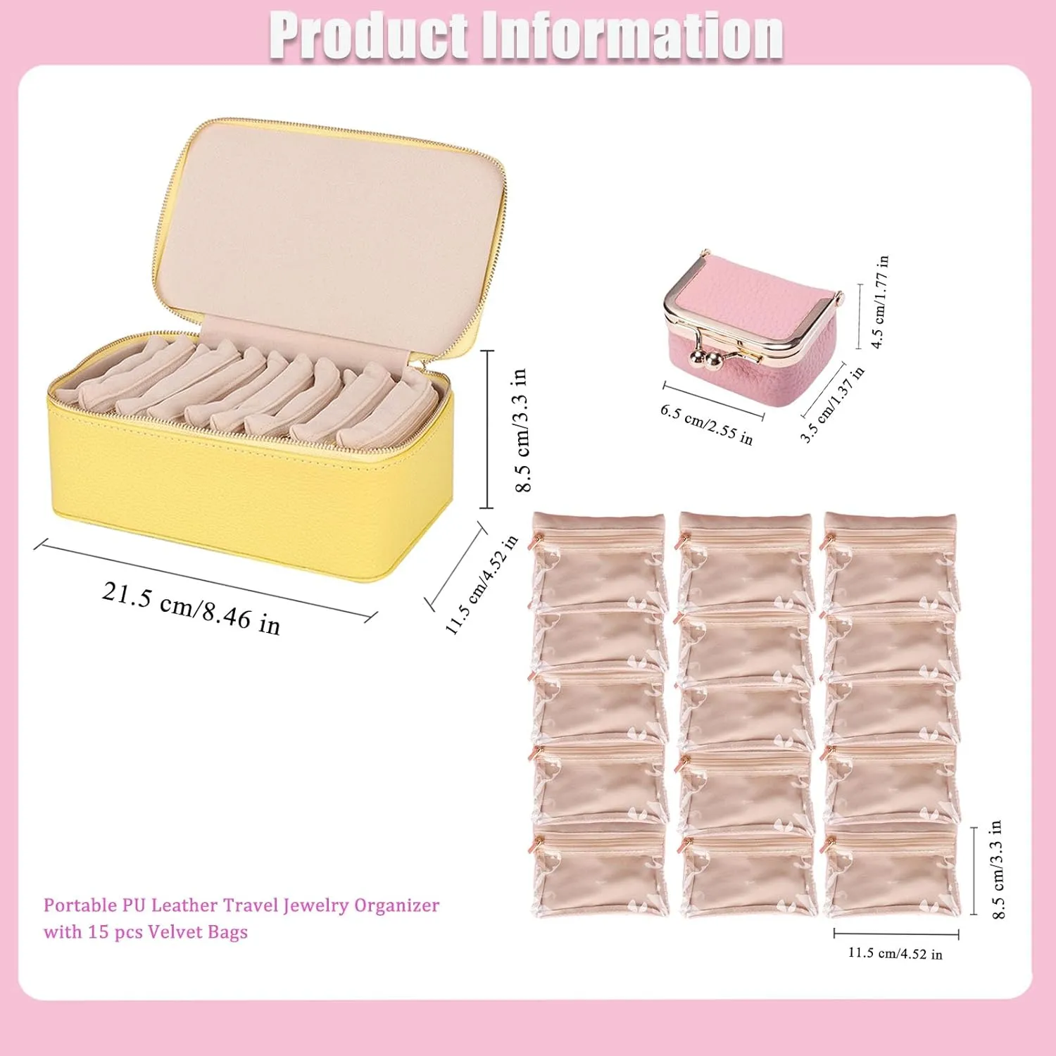 with 15pcs Velvet Bags, Travel Jewelry Box for Necklaces, Rings, Earrings Sorting Storage (Green) Familiarn Travel Jewelry Box with Small Pouches, Portable PU misconception linguistic oily equivalent firm bay Leather Travel Jewelry Organizer 