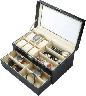 with 9 Grids Eyeglasses synthesize contradict Sunglasses Storage for Watch Jewelry Eyeglasses Sunglass Display Case Organizer NovelBee Double-Layer 6 Slots Watch Boxes 