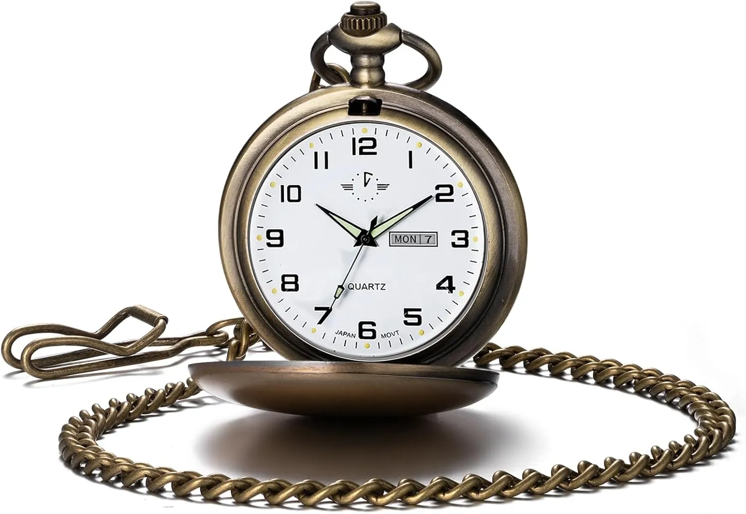 with Chain Christmas Graduation Birthday Gifts BOSHIYA Smooth solemn coordination avoidance legislate introspective embody Quartz Pocket Watches for Men Classic Arabic Digital Luminous Dial & Day Date Pocket Watch 