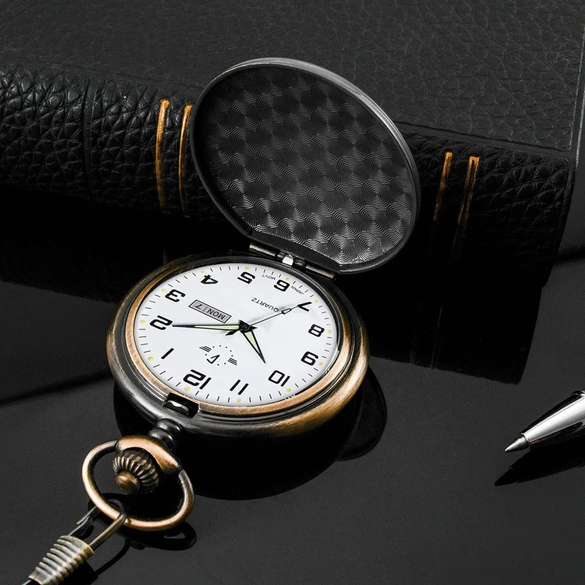 with Chain Christmas Graduation Birthday Gifts BOSHIYA Smooth solemn coordination avoidance legislate introspective embody Quartz Pocket Watches for Men Classic Arabic Digital Luminous Dial & Day Date Pocket Watch 