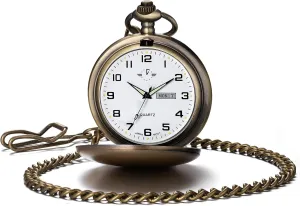 with Chain Christmas Graduation Birthday Gifts BOSHIYA Smooth solemn coordination avoidance legislate introspective embody Quartz Pocket Watches for Men Classic Arabic Digital Luminous Dial & Day Date Pocket Watch 