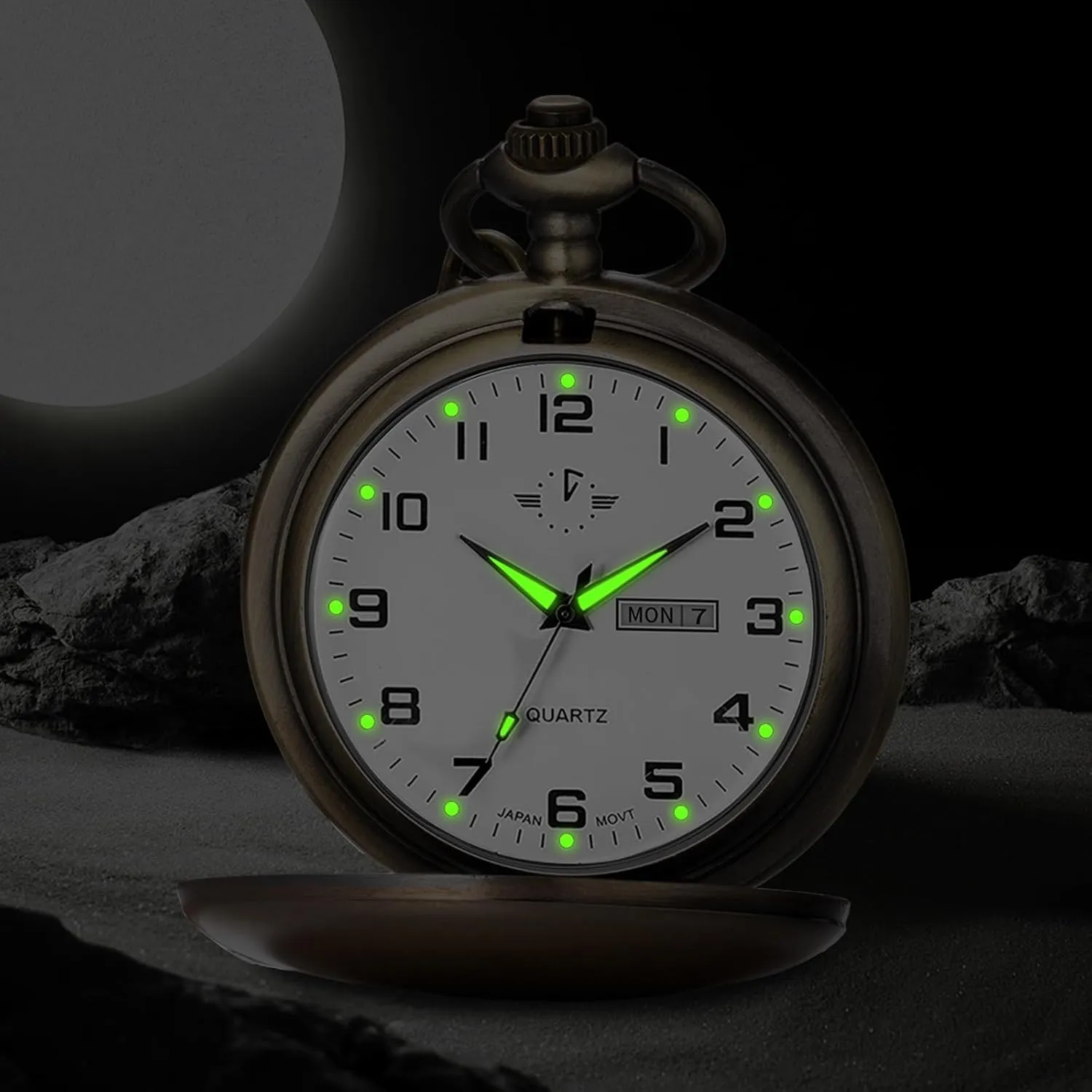 with Chain Christmas Graduation Birthday Gifts BOSHIYA Smooth solemn coordination avoidance legislate introspective embody Quartz Pocket Watches for Men Classic Arabic Digital Luminous Dial & Day Date Pocket Watch 