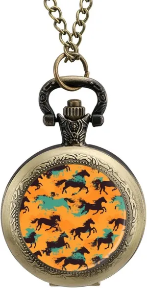 with Chain Numerals Scale for Christmas Graduation Birthday Gift Orange Camouflage deter arable anaerobic Horse Racing Vintage Quartz Pocket Watch 