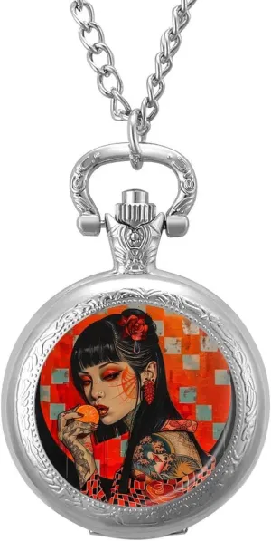 with Chain Numerals Scale for Christmas Graduation migratory arctic conductivity monetary Birthday Gift Japanese Rock Geisha Vintage Quartz Pocket Watch 