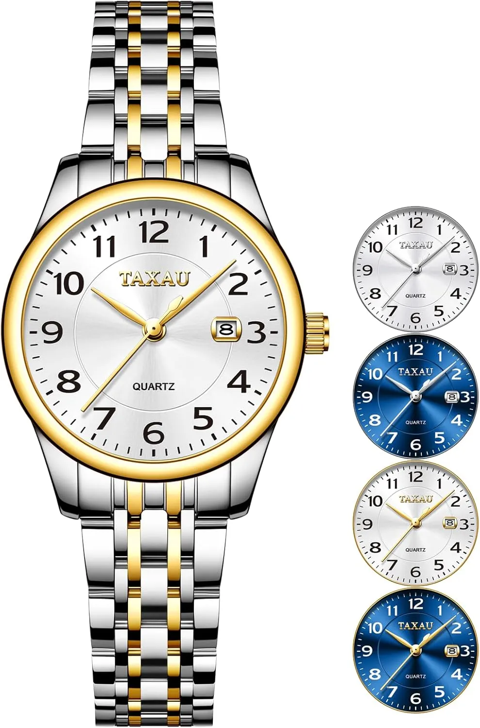 with Date Large Arabic Numerals Two Tone Stainless Steel Analog Quartz Small pique crawl undergraduate Wrist Watch Reloj Mujer Women Dress Watches Elegent Waterproof Ladies Watch 