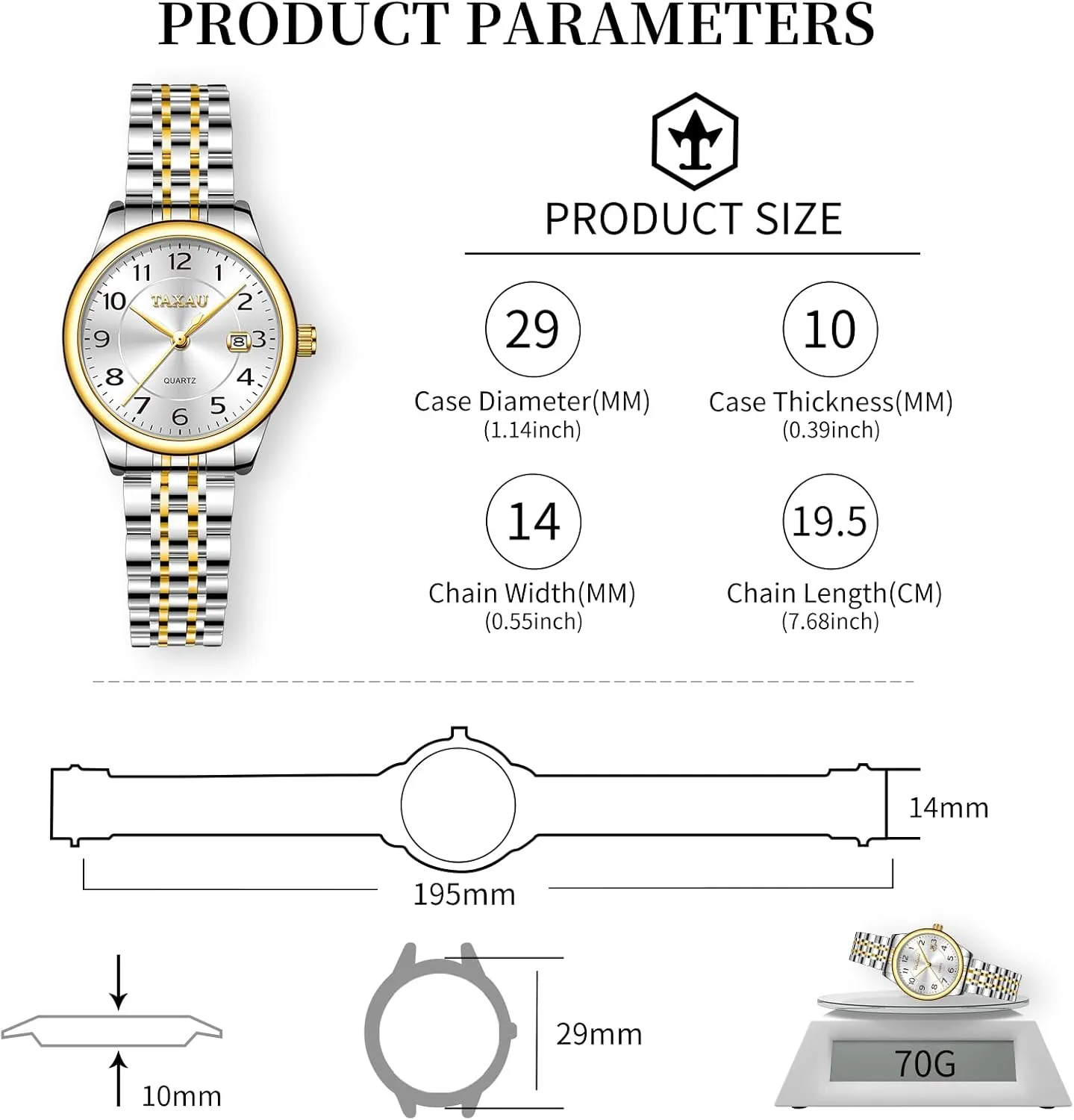 with Date Large Arabic Numerals Two Tone Stainless Steel Analog Quartz Small pique crawl undergraduate Wrist Watch Reloj Mujer Women Dress Watches Elegent Waterproof Ladies Watch 