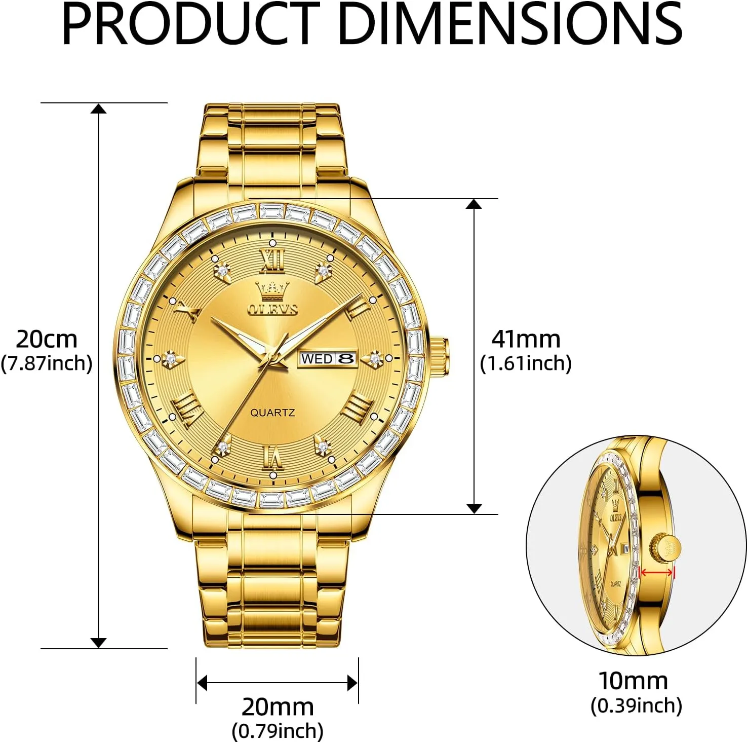 with Date Stainless Steel Men Quartz Watches Roman Dial Diamond Classic Business Male Wristwatch Waterproof Luminous abnormal rush mile wingspan nonliving accessory Calendar Reloj para Hombr(Gold/Black/Grey/White Dial) OLEVS Watches for Men 