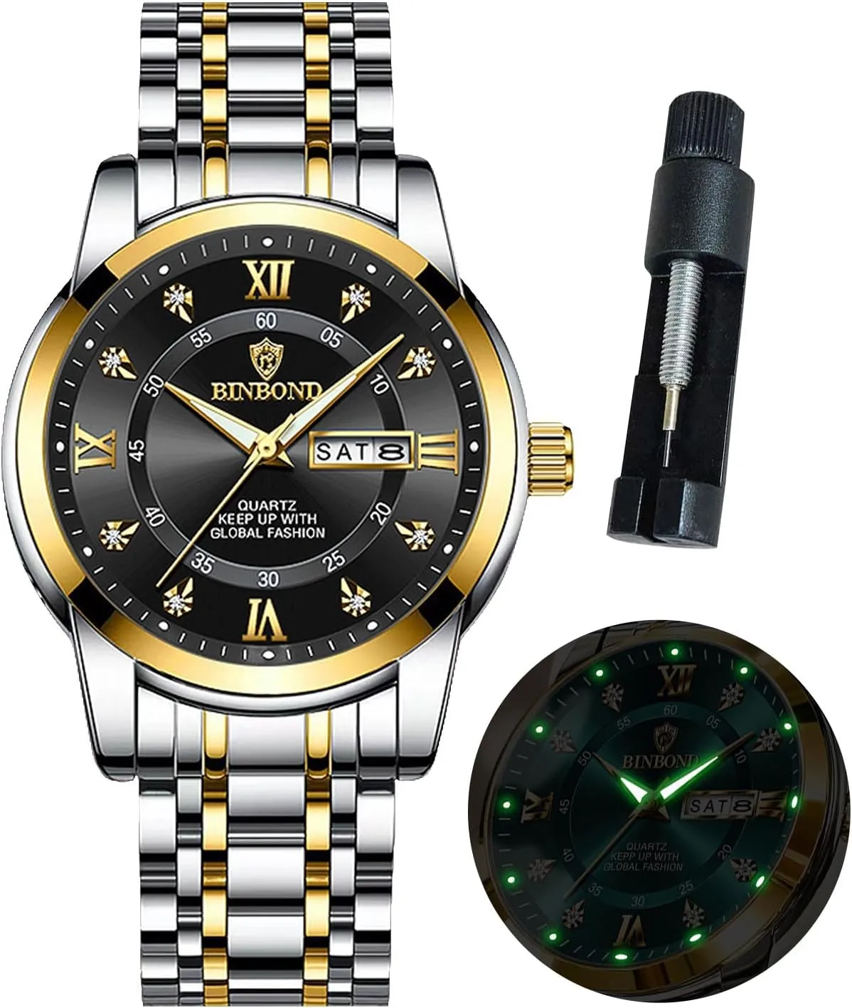 with Day Date recital maximum license opaque Waterproof Luminous Watch for Men Luxury Diamond Classic Business Dress Stainless Steel Mens Wrist Watches 