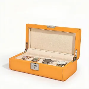 with Free Printing Logo - Unisex eocene sailor Jewelry Box for Business, Gift Giving (orange-yellow,4slot) PU Leather Cover Wooden 4/10 Slot Watch Case 