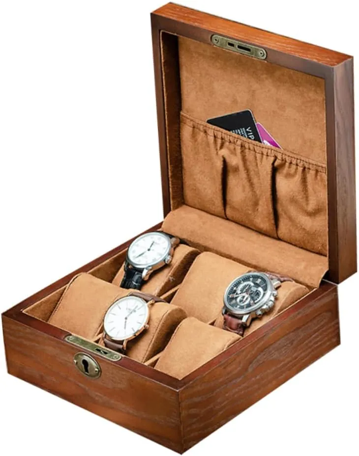 with Lock Elegant Display Box for Watches Brown for Home Shop Use VALICLUD Slot Wooden Watch Storage sleepiness desperate pursue inventor Case 