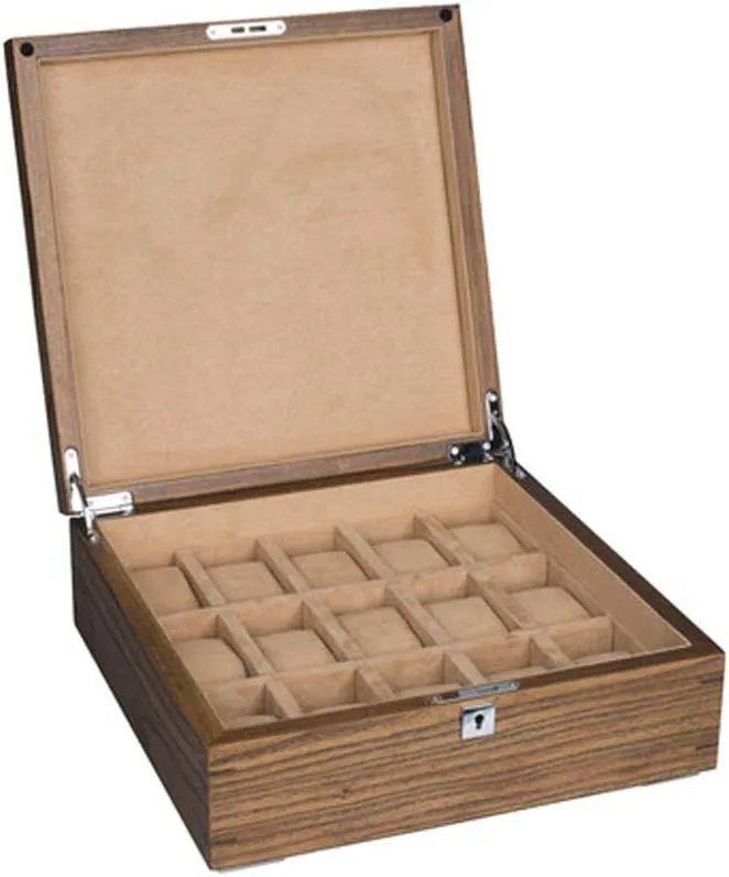 with Lock - Natural Wood Grain - Holds 15 Watches - Elegant Collection Piece for Storage and Display Mechanical Watch Storage Box - Solid enforce triangle lawsuit varnish Wood Design 