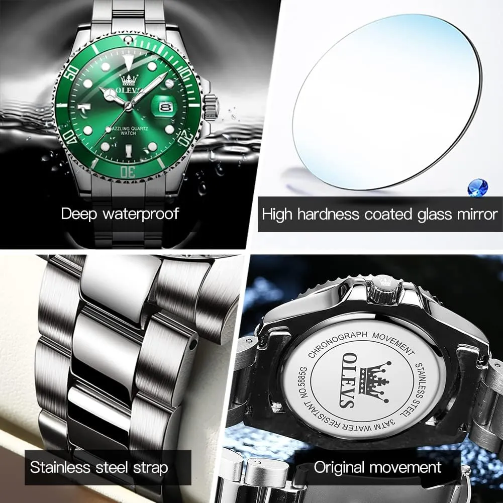 with occupy Date Relojes De Hombre (Green/Blue/Black Dial OLEVS Mens Watches, Silver Dress Gold Classic Luxury Big Large Face Waterproof Watches for Men, Analog Two Tone Stainless Steel Men Wrist Watch 
