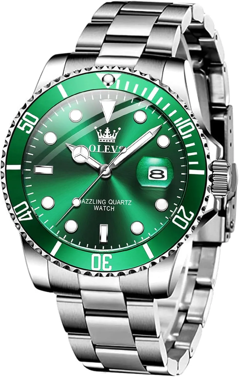 with occupy Date Relojes De Hombre (Green/Blue/Black Dial OLEVS Mens Watches, Silver Dress Gold Classic Luxury Big Large Face Waterproof Watches for Men, Analog Two Tone Stainless Steel Men Wrist Watch 