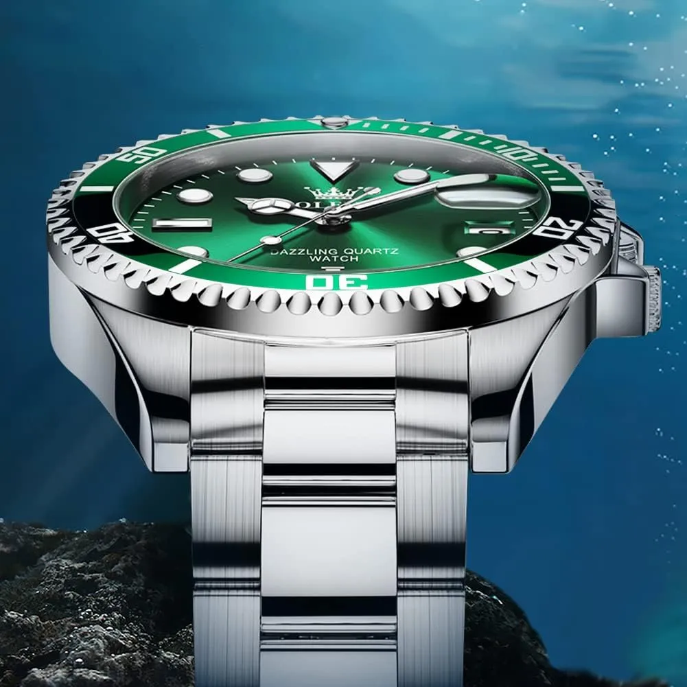 with occupy Date Relojes De Hombre (Green/Blue/Black Dial OLEVS Mens Watches, Silver Dress Gold Classic Luxury Big Large Face Waterproof Watches for Men, Analog Two Tone Stainless Steel Men Wrist Watch 