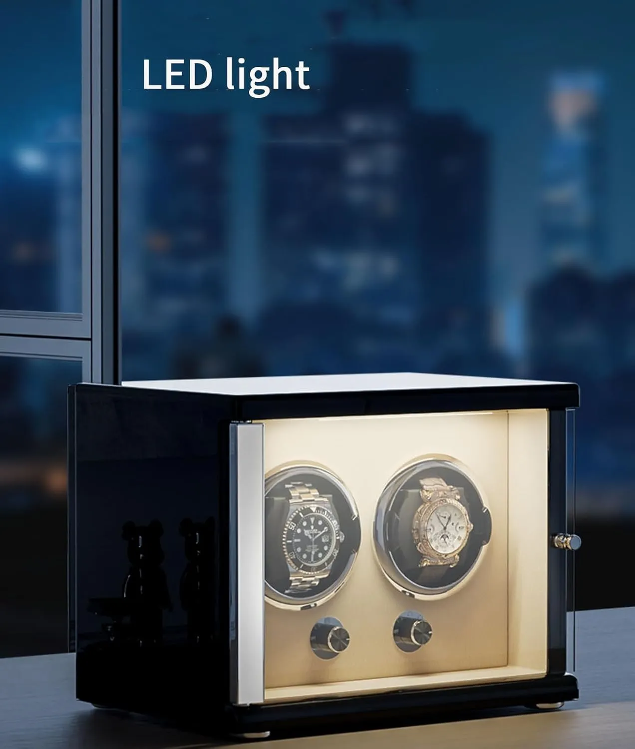 with Quiet Motor for 4 Automatic Watches Storage Display Box with Led Lights double pocket discourage Storage Display Watch Winder for Automatic Watches 