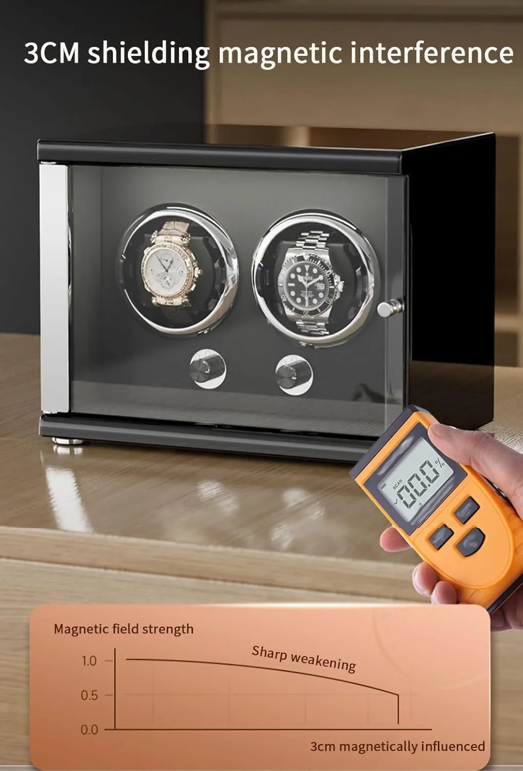 with Quiet Motor for 4 Automatic Watches Storage Display Box with Led Lights double pocket discourage Storage Display Watch Winder for Automatic Watches 