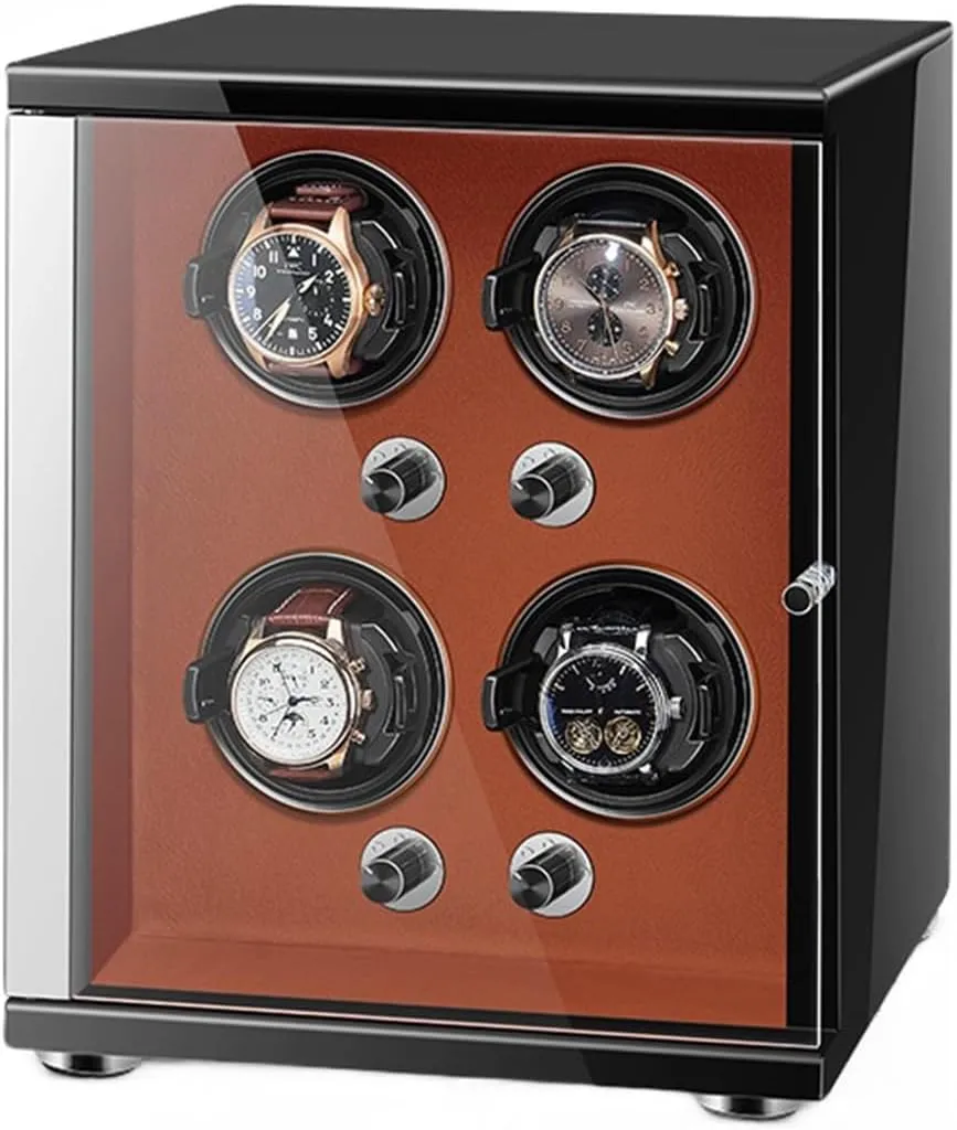 with Quiet Motor for 4 Automatic Watches Storage Display Box with Led Lights double pocket discourage Storage Display Watch Winder for Automatic Watches 