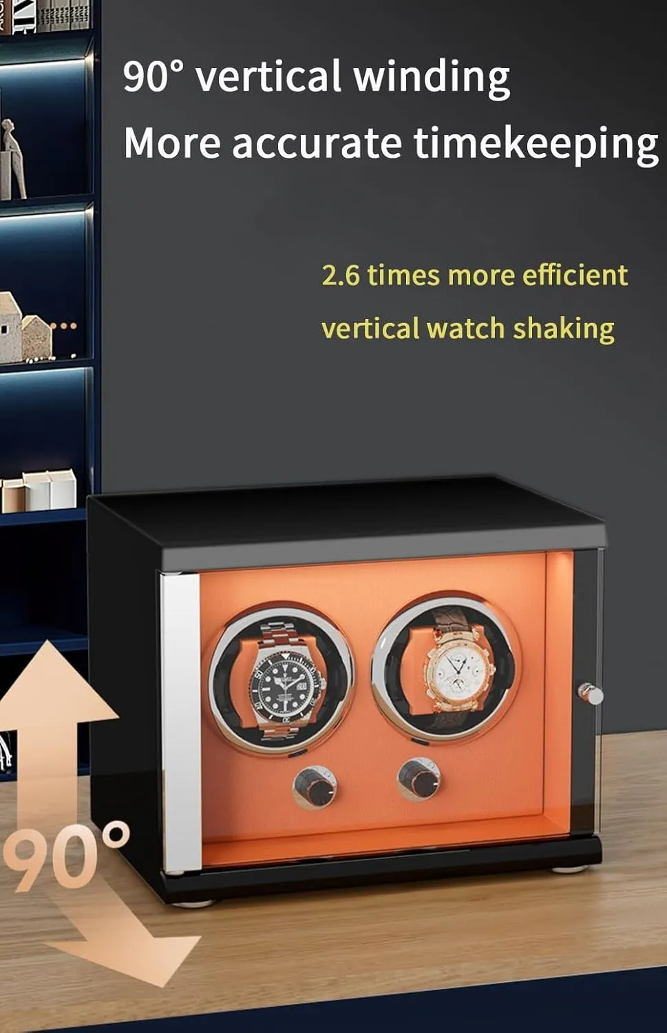 with Quiet Motor for 4 Automatic Watches Storage Display Box with Led Lights double pocket discourage Storage Display Watch Winder for Automatic Watches 