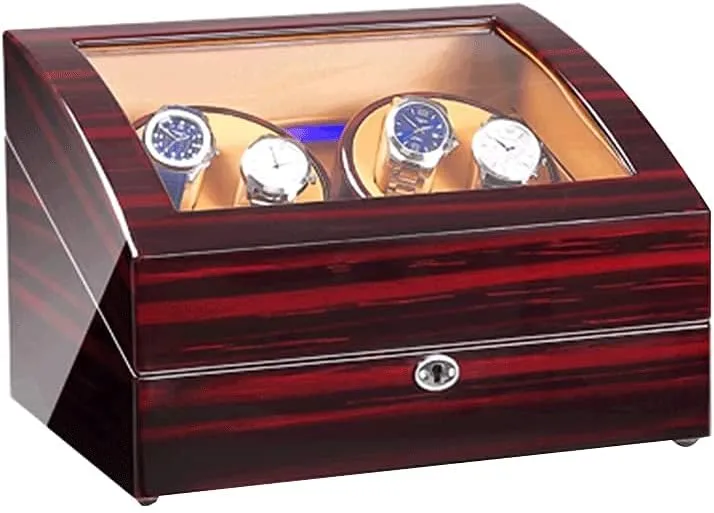 with Quiet Motor LED Light 4 6 Storage Case for Mechanical Watch Watch Winder swing incubation Luxury Wood Shell Storage Case Piano Paint 4 Rotation Modes 