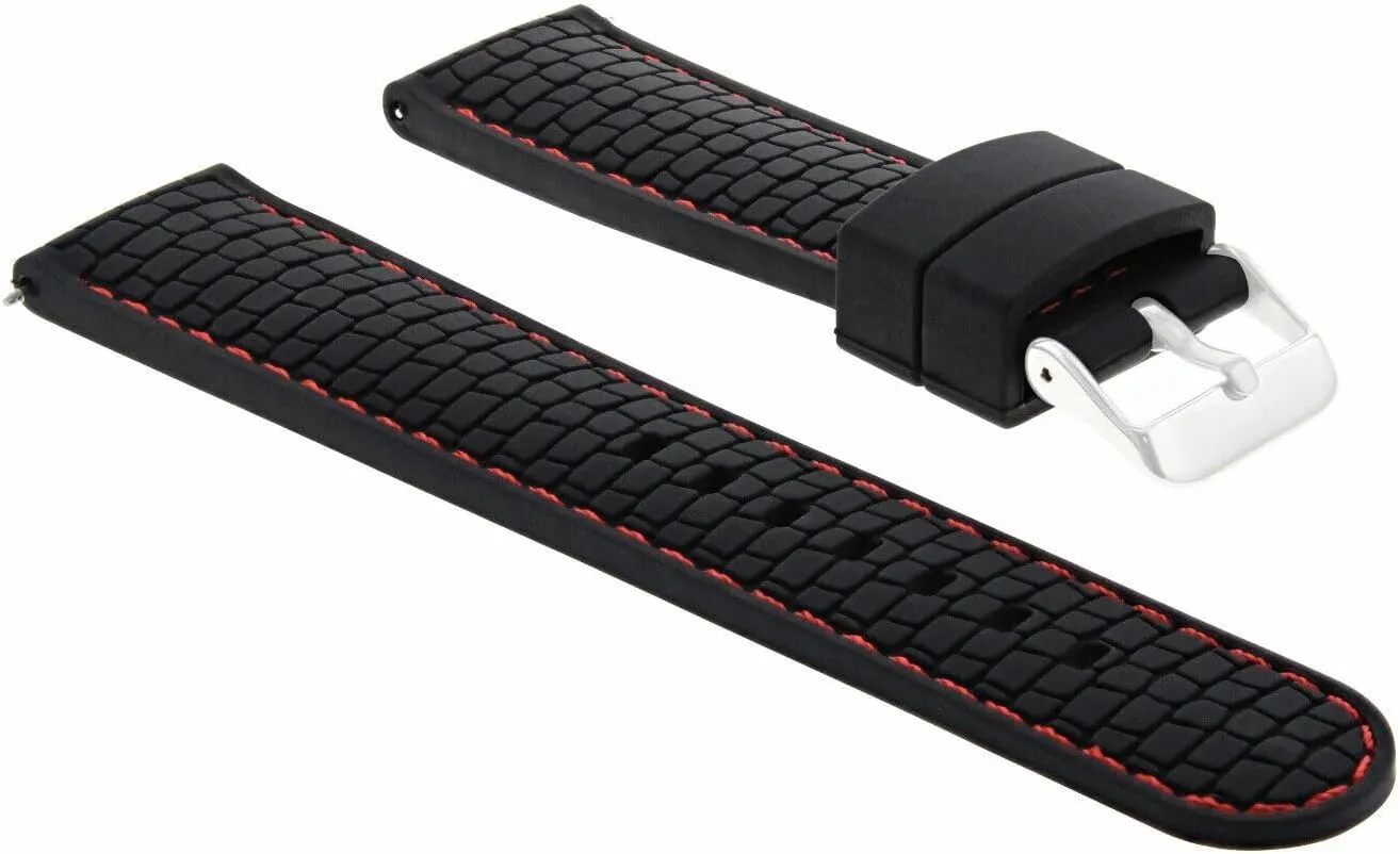 With Red Stitching Ewatchparts 24mm Silicone Rubber white Diver Watch Band Strap Compatible With Ferrari Watch Black 