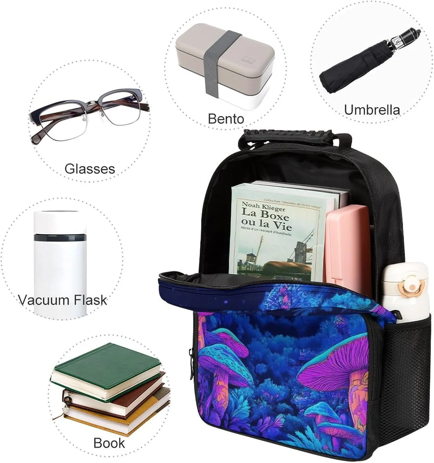With Side Pockets for scramble Sports Picnic Walking Cycling Women Men Polyester Magic Mushroom Mushrooms Scenery Casual Daypack Large Capacity Bookbag 