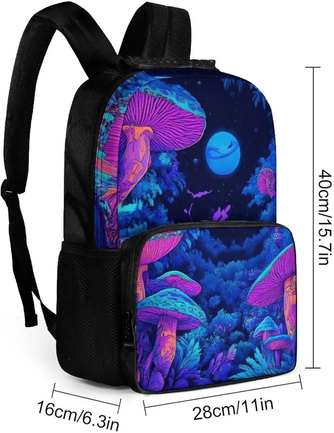 With Side Pockets for scramble Sports Picnic Walking Cycling Women Men Polyester Magic Mushroom Mushrooms Scenery Casual Daypack Large Capacity Bookbag 