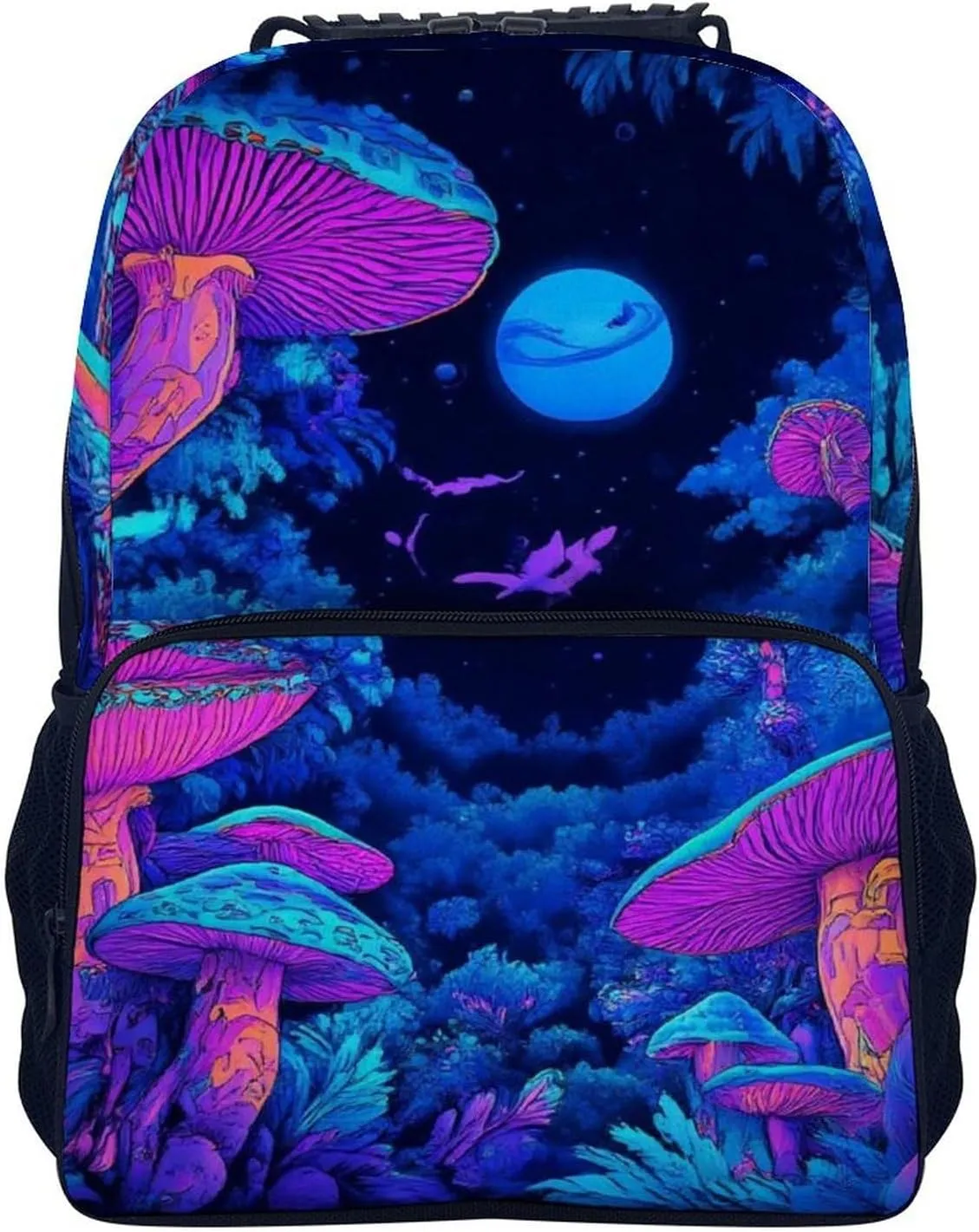 With Side Pockets for scramble Sports Picnic Walking Cycling Women Men Polyester Magic Mushroom Mushrooms Scenery Casual Daypack Large Capacity Bookbag 