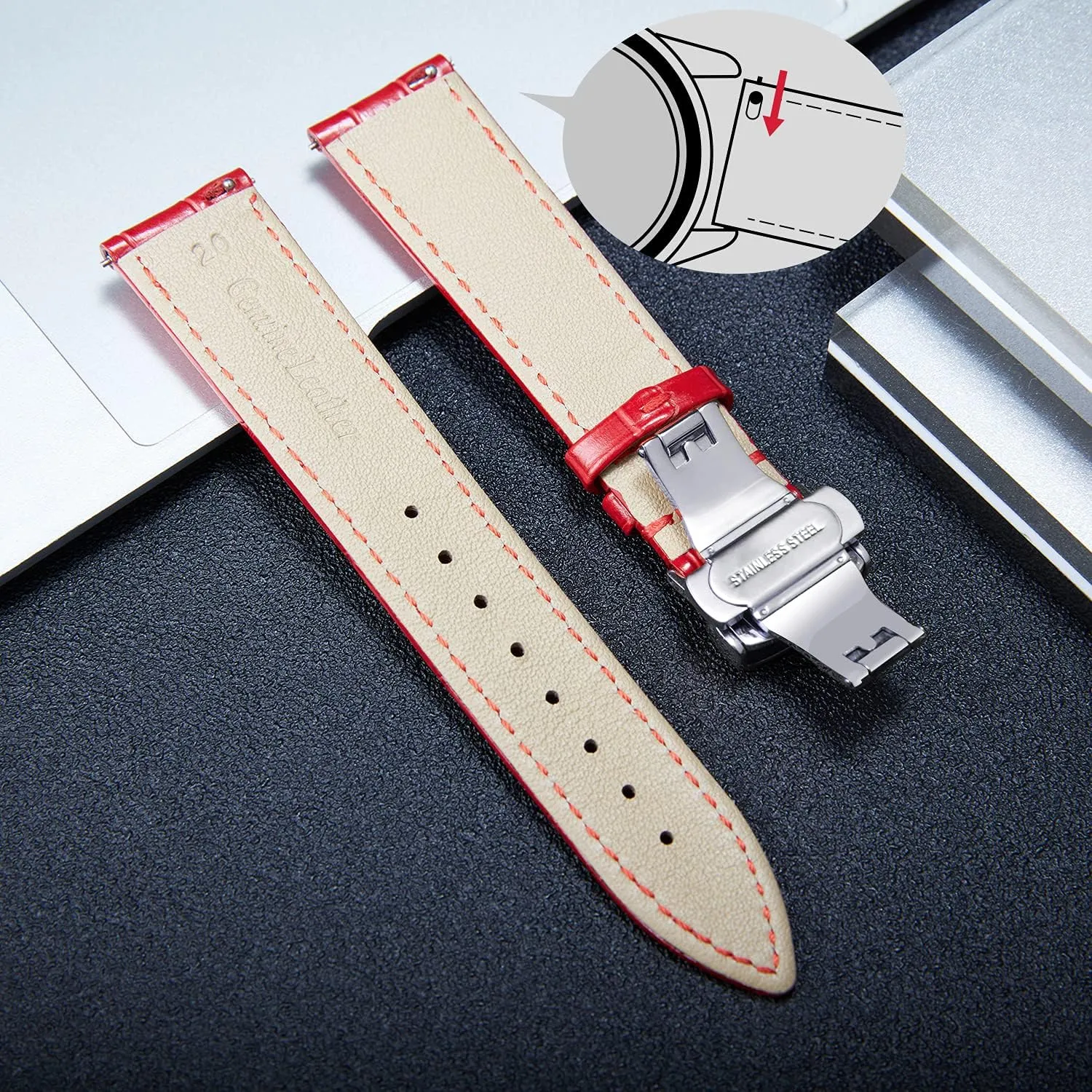 with Silver Butterfly Deployment Buckle 12mm 13mm 14mm 15mm 16mm 17mm 18mm 19mm 20mm 21mm 22mm 23mm 24mm Watch Band initial thorny kneel wagon symphony for Men Women BINLUN Leather Watch Strap Quick Release Strap 