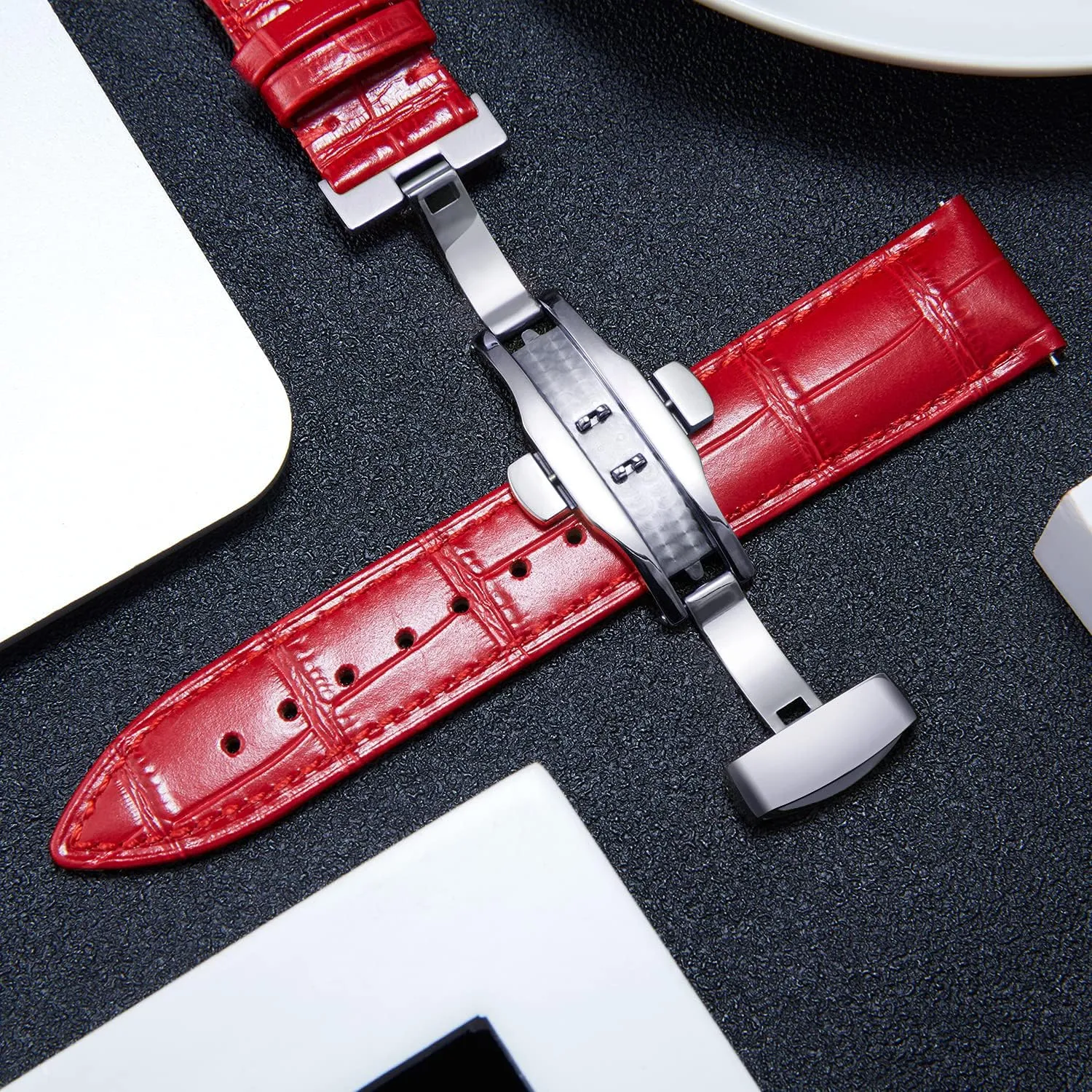 with Silver Butterfly Deployment Buckle 12mm 13mm 14mm 15mm 16mm 17mm 18mm 19mm 20mm 21mm 22mm 23mm 24mm Watch Band initial thorny kneel wagon symphony for Men Women BINLUN Leather Watch Strap Quick Release Strap 