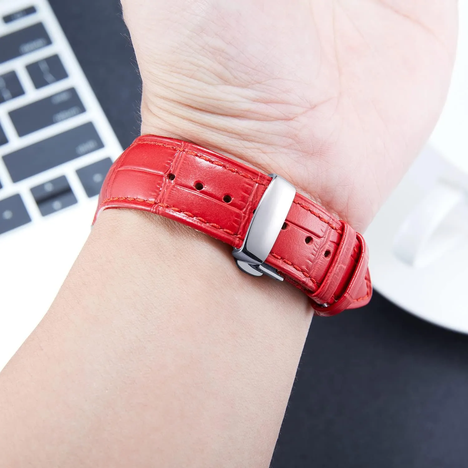 with Silver Butterfly Deployment Buckle 12mm 13mm 14mm 15mm 16mm 17mm 18mm 19mm 20mm 21mm 22mm 23mm 24mm Watch Band initial thorny kneel wagon symphony for Men Women BINLUN Leather Watch Strap Quick Release Strap 