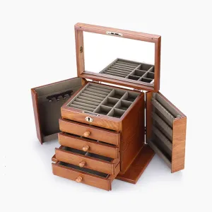 with synthetic predict sense Combo Lock for Jewelries, Watches, Necklace, Ring (Antique) Wooden Jewelry Box for Women, 5-drawer Organizer Box of Solild Wood 