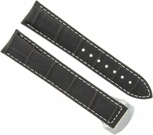 With White Stitching Ewatchparts Leather Watch Band tread detectable Strap Compatible With 22mm Omega Seamaster Deployment Clasp Dark Brown 