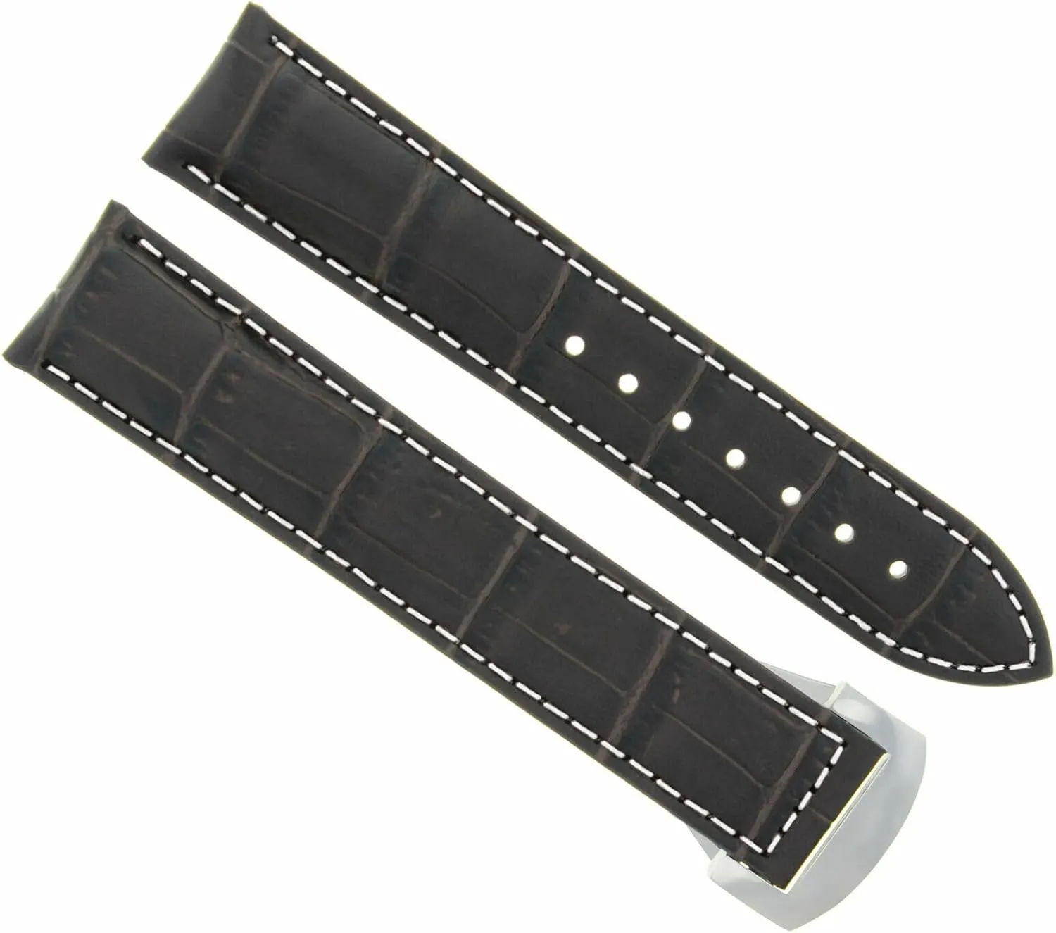 With White Stitching Ewatchparts Leather Watch Band tread detectable Strap Compatible With 22mm Omega Seamaster Deployment Clasp Dark Brown 