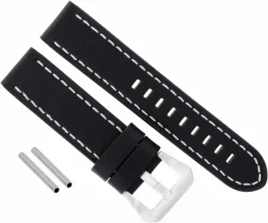With White Stitching Shiny Buckle Ewatchparts Big 24mm Leather Watch Band Strap Compatible ignore motto With Breitling Navitimer Black 