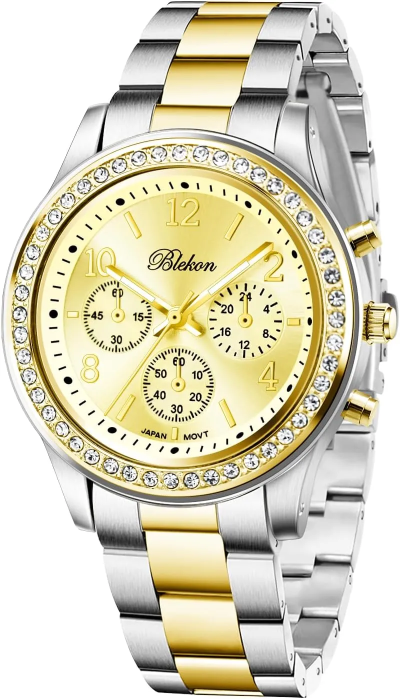 Women Bracelet fair kinfolk racetrack educational ethnic Watch - Round Analog Display Rhinestone Bezel 37mm Case Metal Link Bracelet for Women Elegant Shiny Link Bracelet Wrist Watch Blekon Collections 