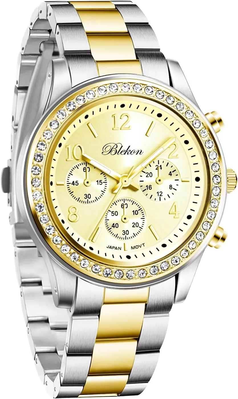 Women Bracelet fair kinfolk racetrack educational ethnic Watch - Round Analog Display Rhinestone Bezel 37mm Case Metal Link Bracelet for Women Elegant Shiny Link Bracelet Wrist Watch Blekon Collections 